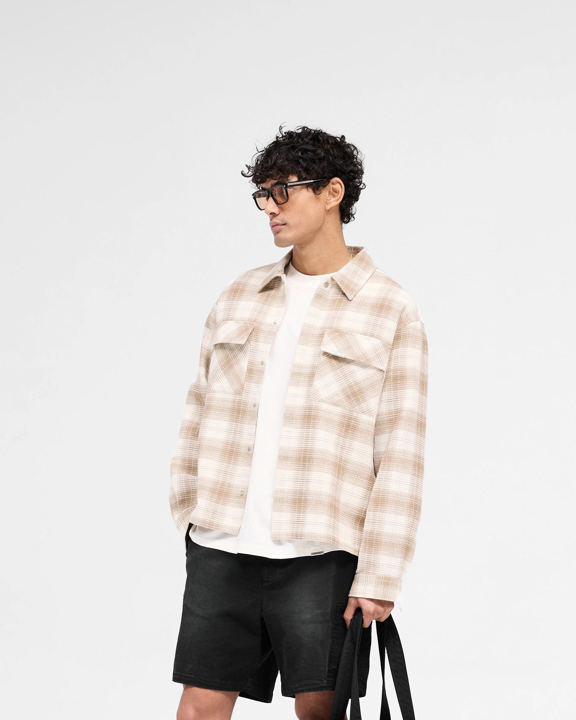 All-Purpose Wear Microfiber Material Waffle Flannel Shirt - Mid Brown