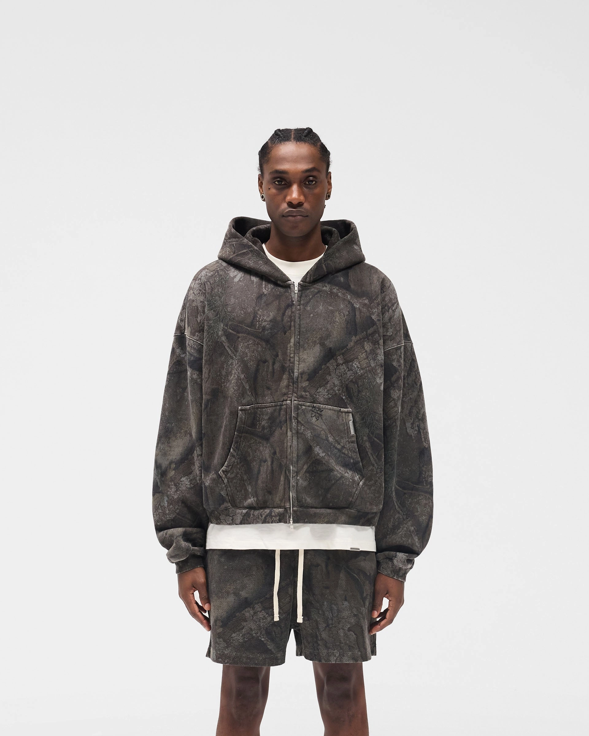 Monogrammable Anti Static Material Initial Overdye Realtree? Boxy Zip Through Hoodie - Overdyed Black