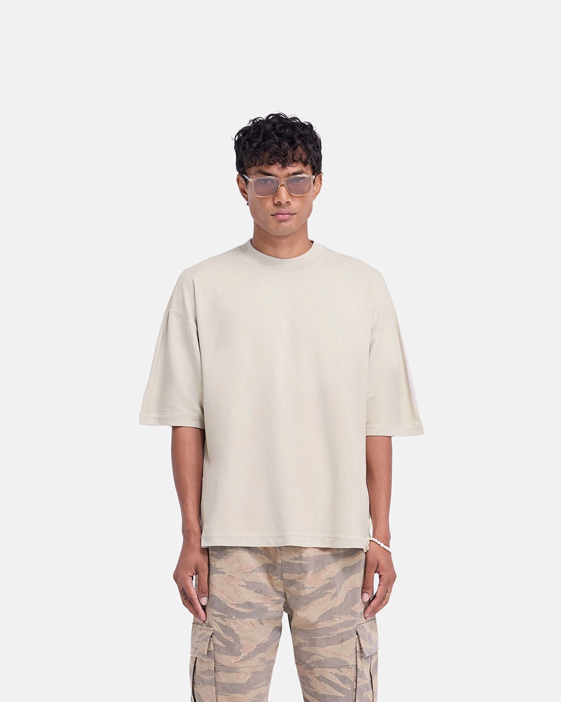 Stepped Hem T-Shirt - Oat Relaxed Movement Ruffled edges