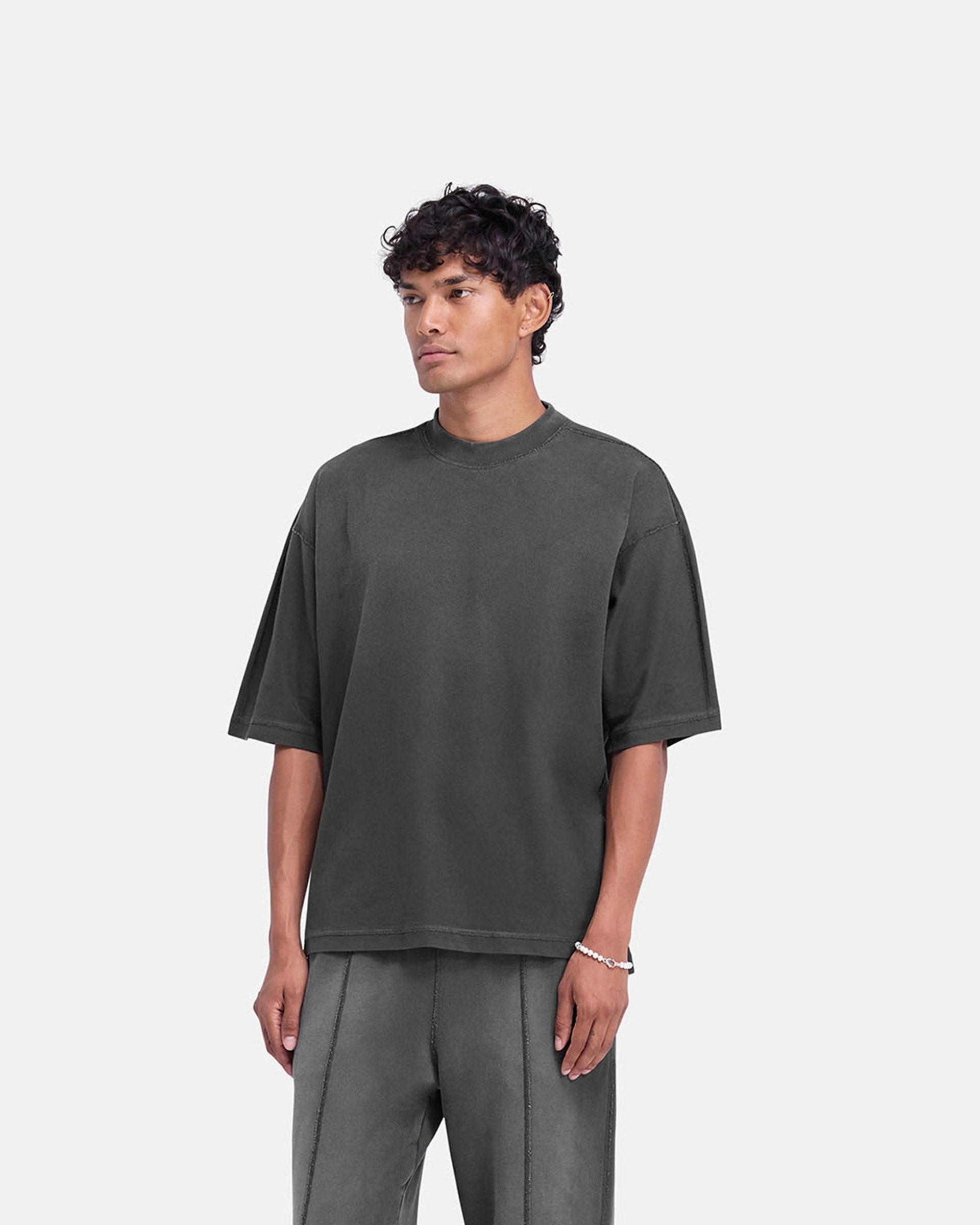 Stepped Hem T-Shirt - Stained Black All Day Flex Lightweight Shirt