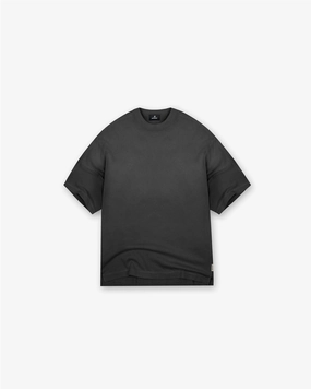Fresh Outfit Style High Density Weave Stepped Hem T-Shirt - Stained Black