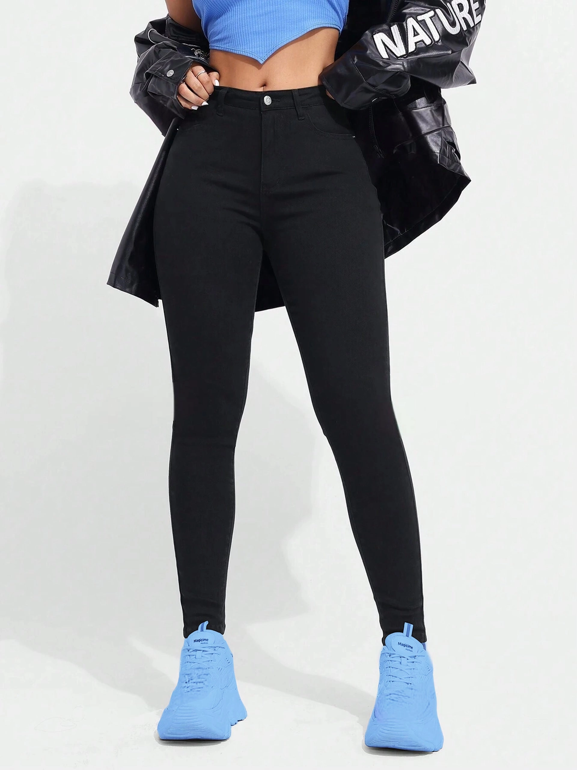 Daytime Look Women's Black Skinny-Fit High-Rise Clean-Look Regular Length Clean-Look Stretchable Denim Jeans