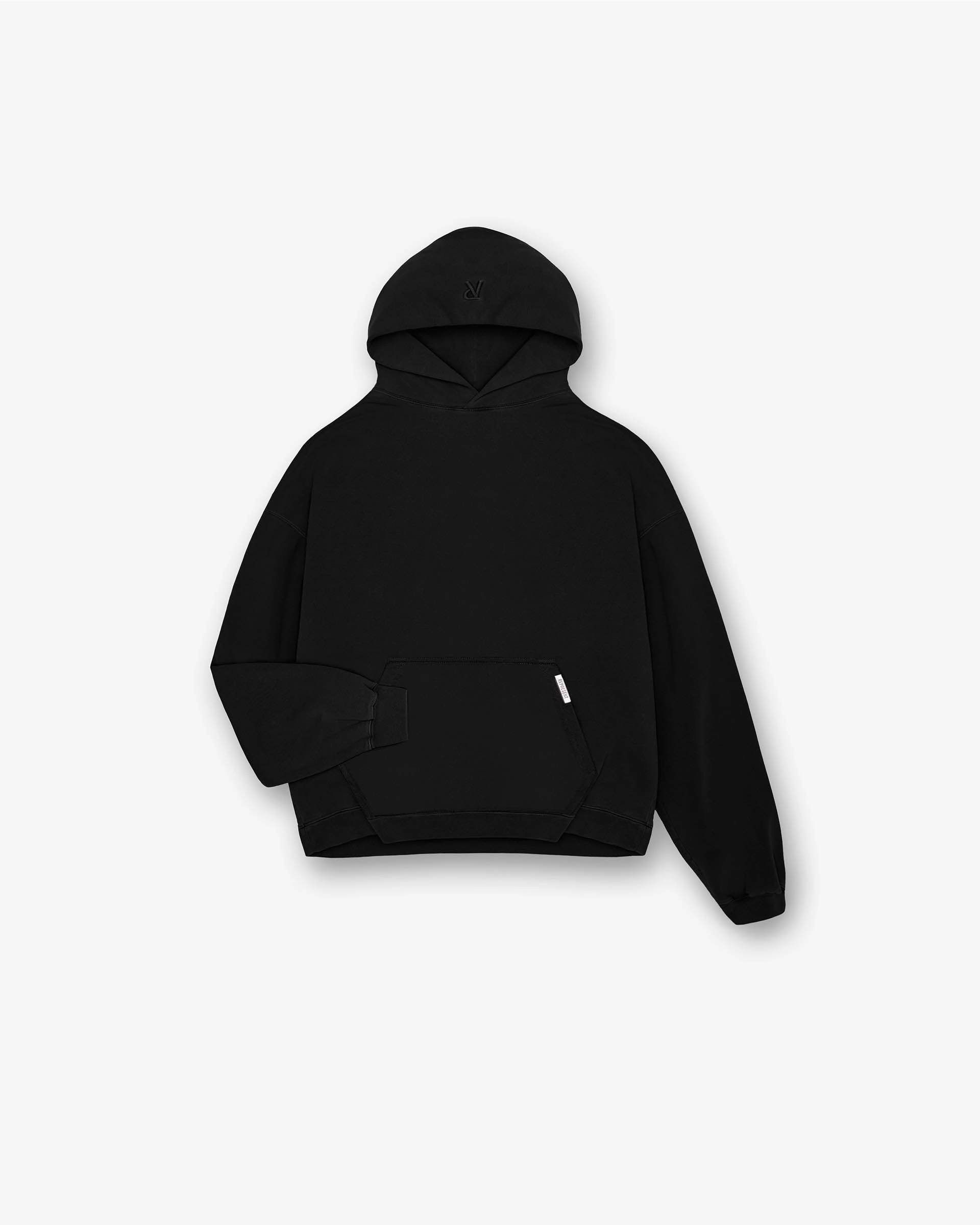 Brushed Fleece Interior Initial Boxy Hoodie - Black