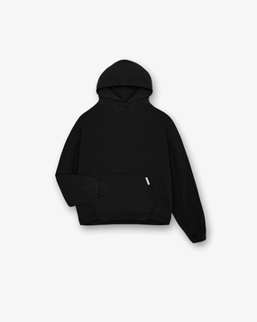 Brushed Fleece Interior Initial Boxy Hoodie - Black