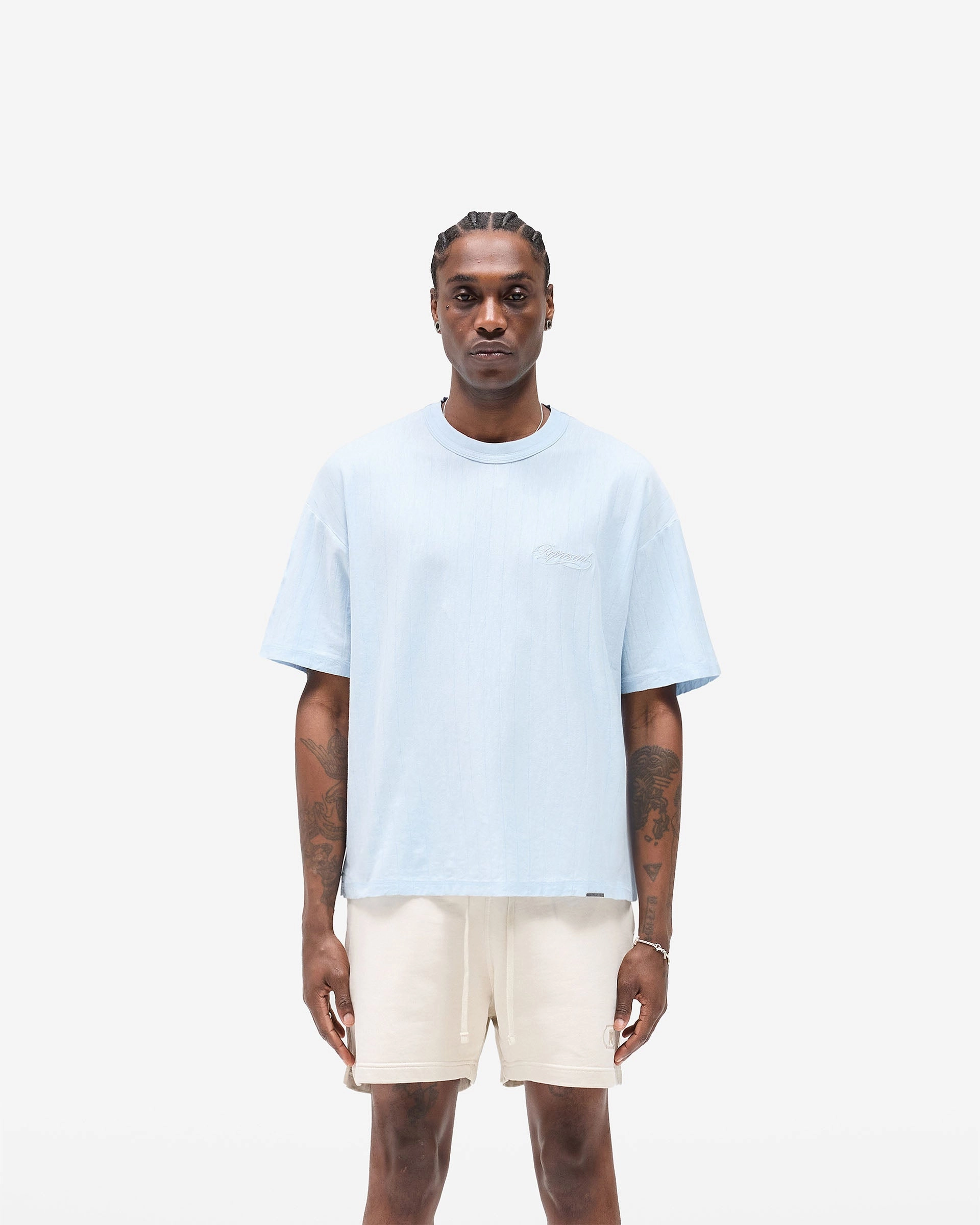 Slub Script T-Shirt - Ice Blue Comfort Fit