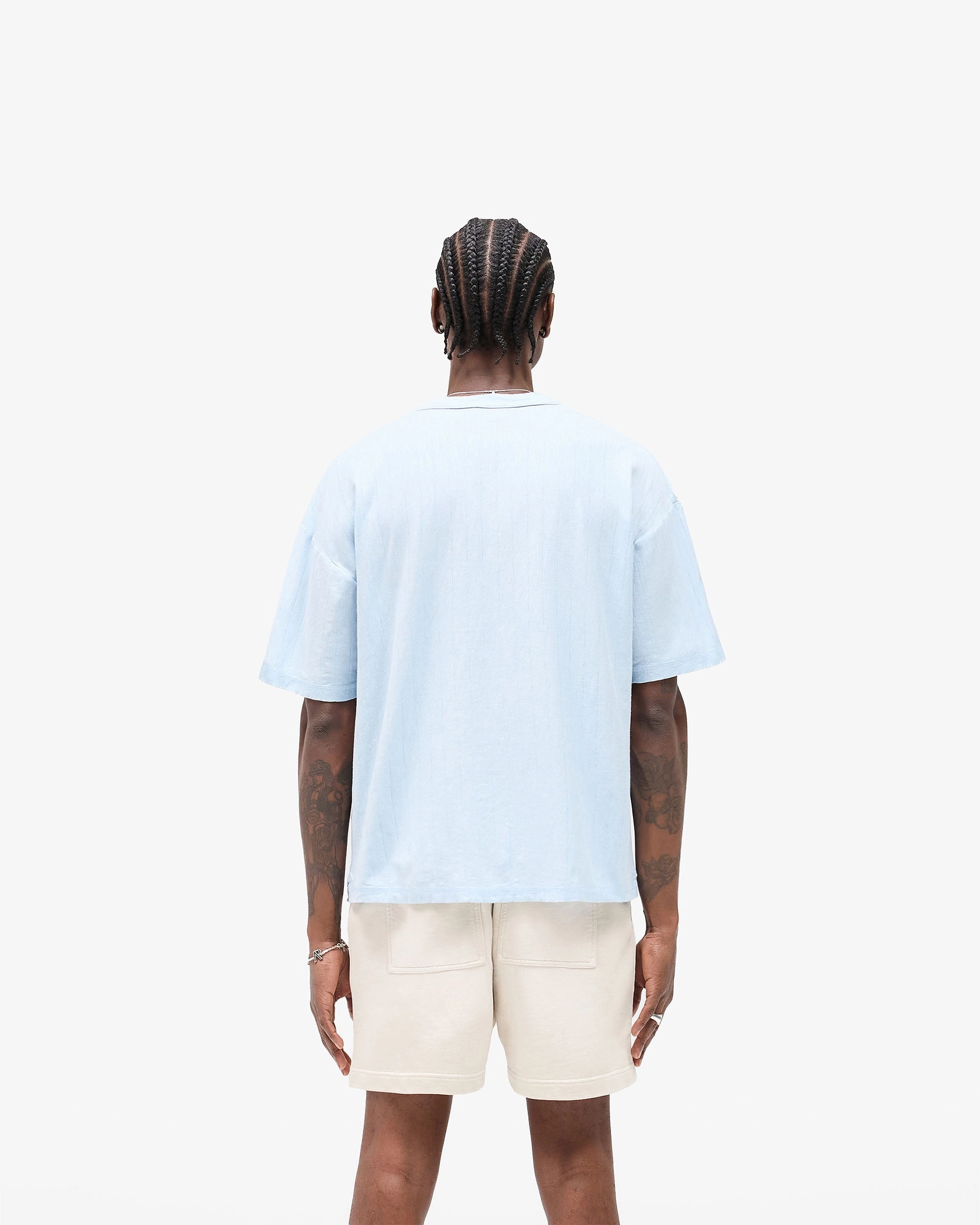 Slub Script T-Shirt - Ice Blue Stretch Jersey Knit Cashmere combination
