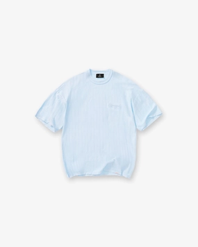 Colorfast Material Short Sleeve Slub Script T-Shirt - Ice Blue
