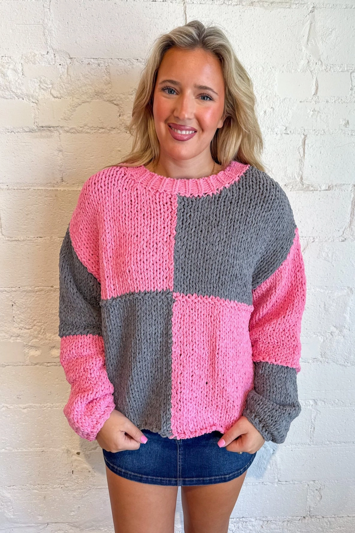 Stretch Panels Chunky Knit Colorblock Sweater