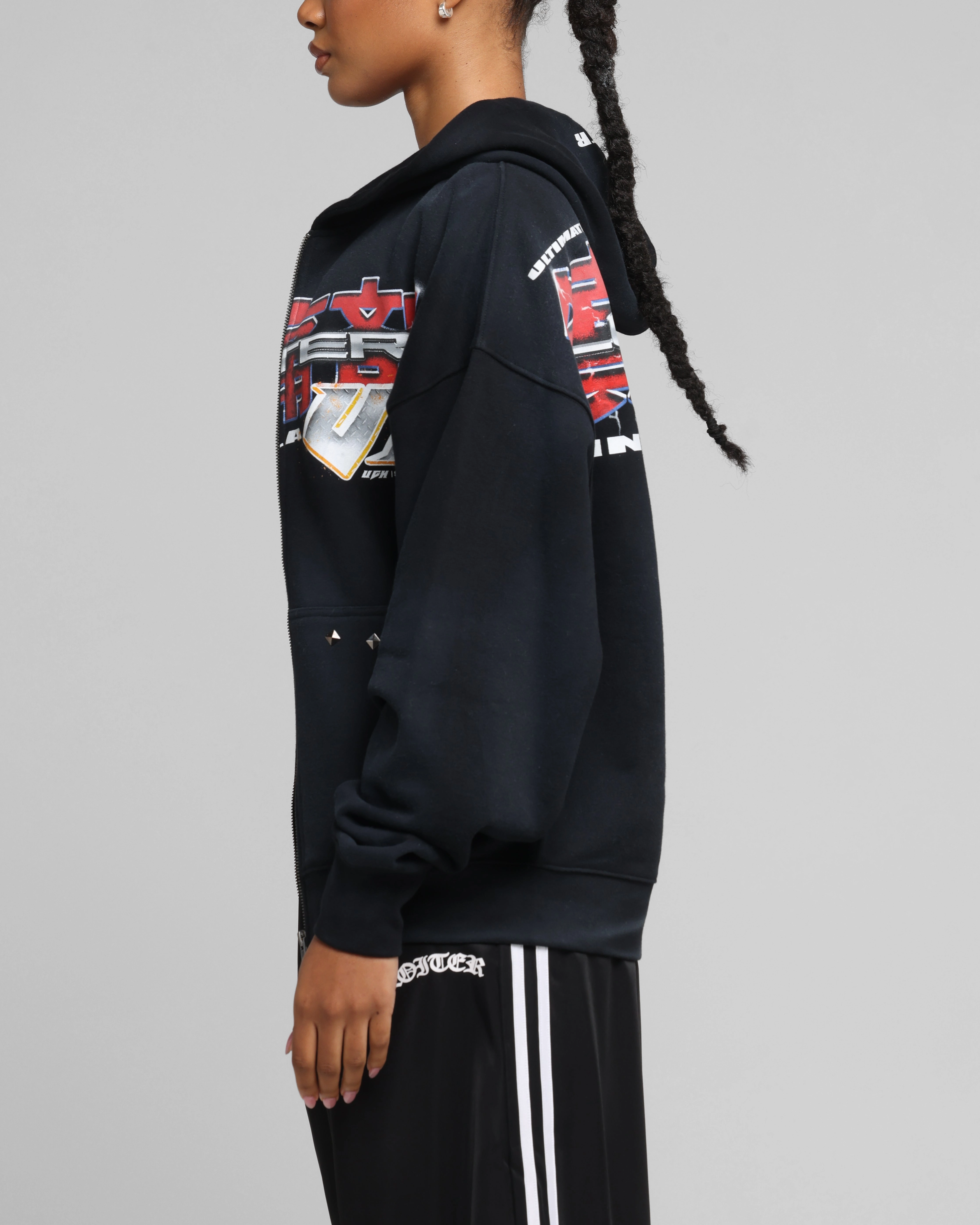 PreShrunkFabric BreathableMeshInsert Loiter Fighter Zip Up Hoodie Washed Black