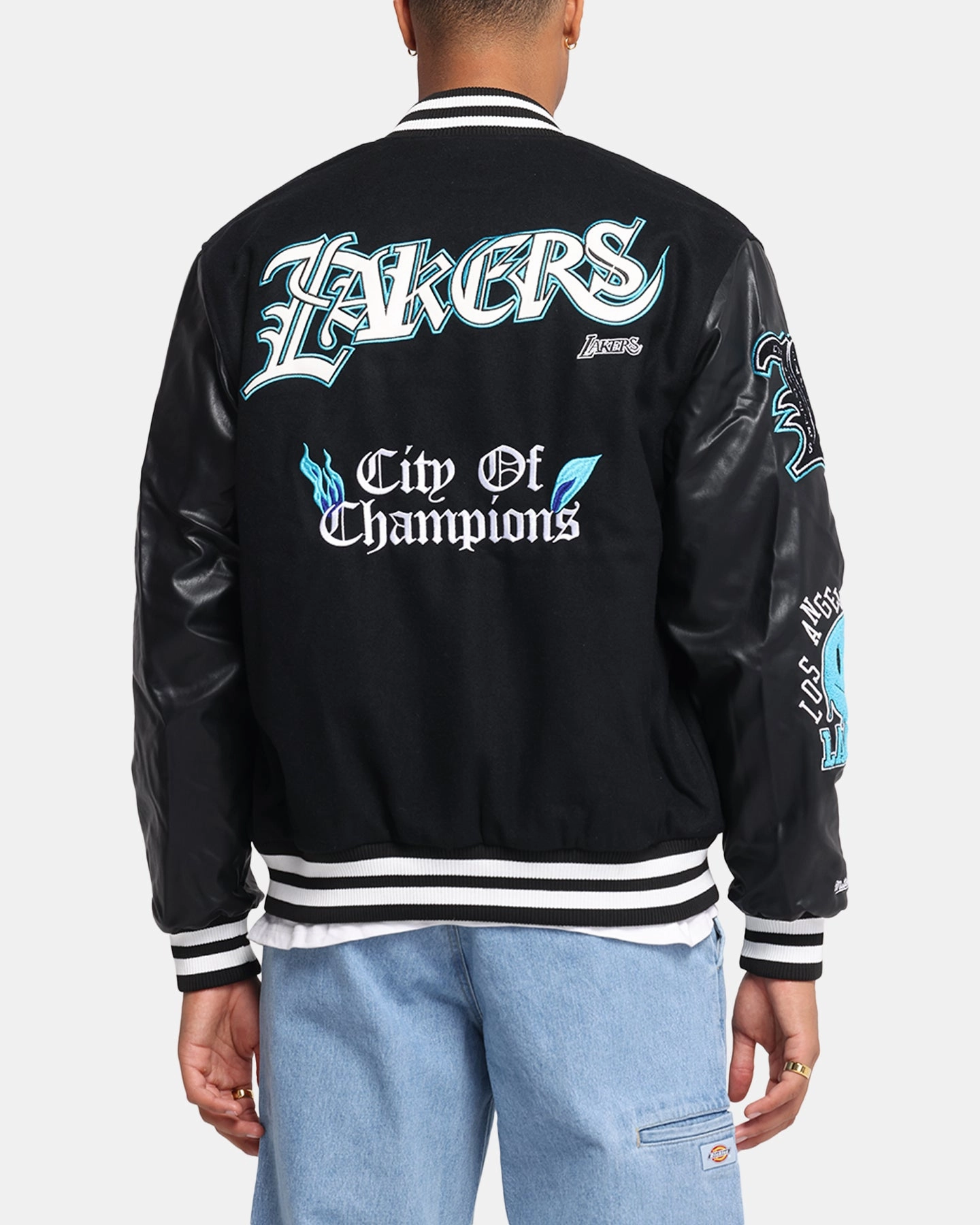 Mitchell & Ness Los Angeles Lakers City Of Champions Varsity Jacket Black Tailored Silhouette SweatGuard Lining