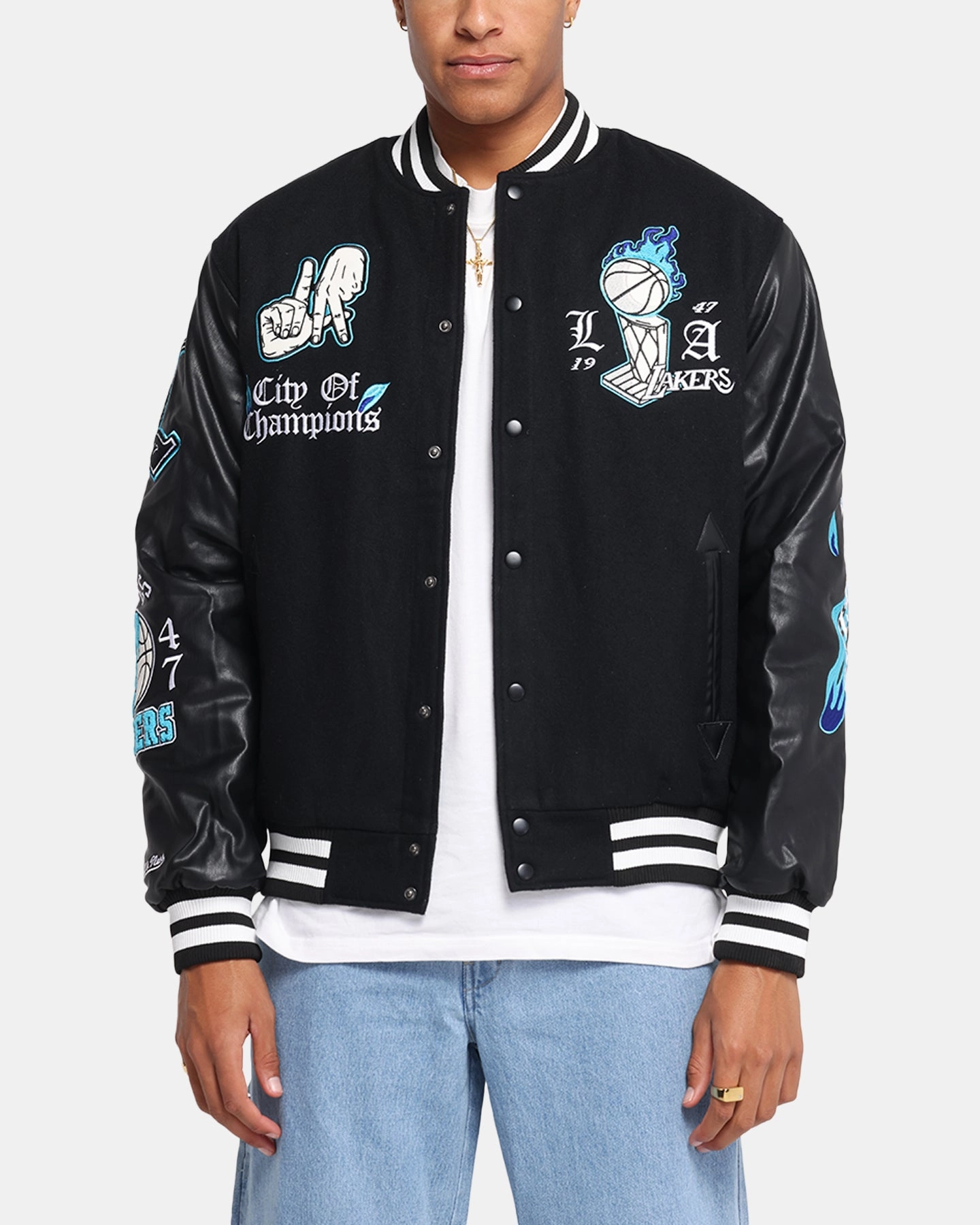 Mitchell & Ness Los Angeles Lakers City Of Champions Varsity Jacket Black Soft Knit