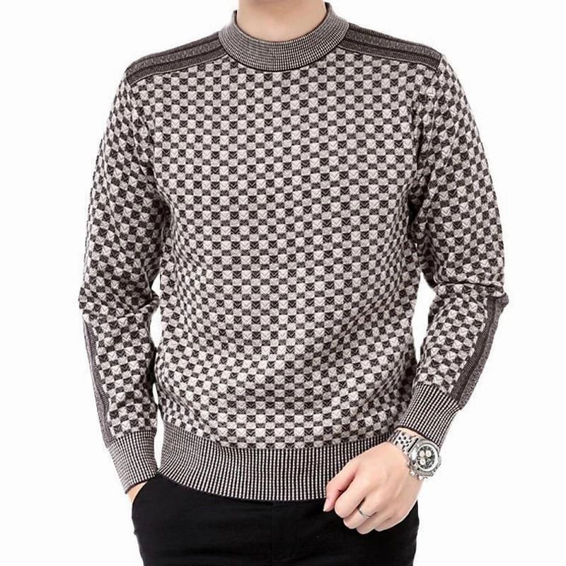 West Louis? Autumn Plaid Pattern Knitted Sweater Winter Travel Natural Fiber Composition