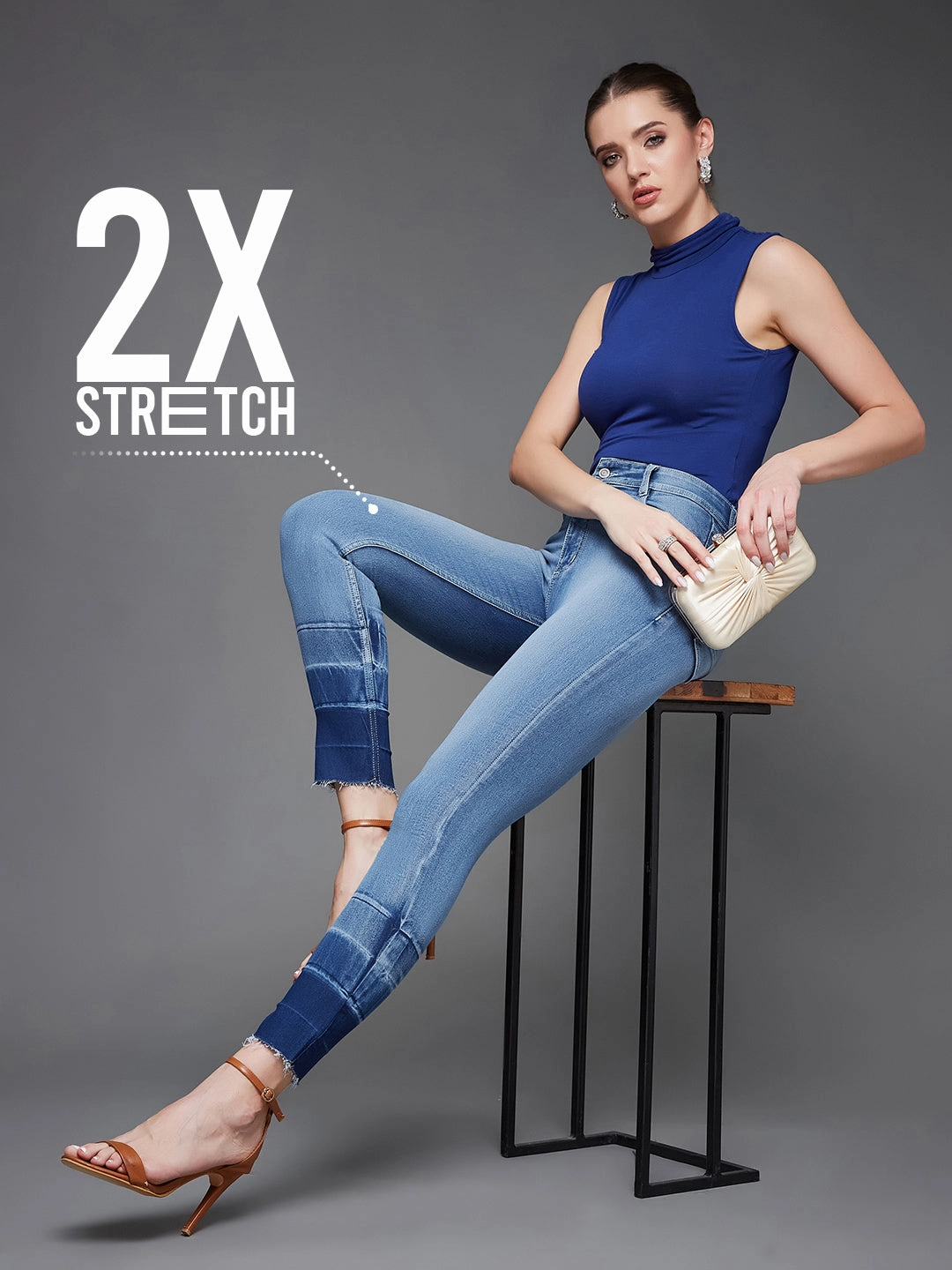Anti Static Material Blend Foundation Wear CHASEstretch? Light Blue Skinny-Fit High-Rise Denim Jeans