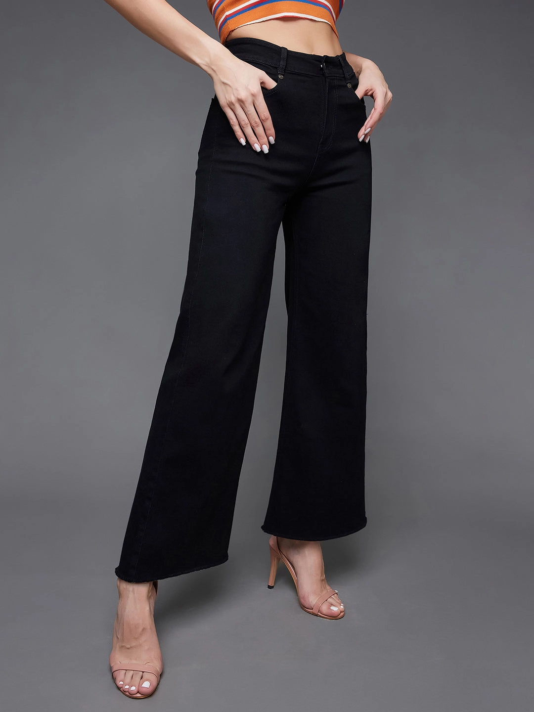 24/7 Comfort Black High-Rise Stretchable Wide-Leg Denim Jeans Fit Ready Everyday Neutral