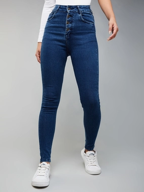 Easy Care Versatile Winter Warmth 24/7 Comfort Blue Skinny-Fit High-Rise Stretchable Denim Jeans