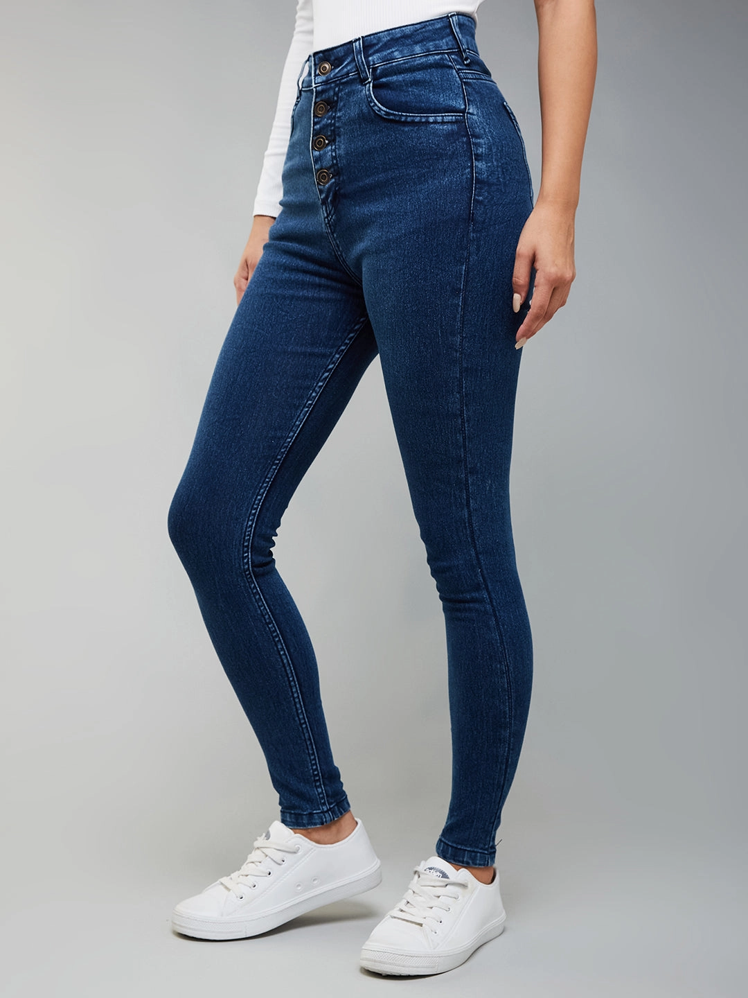 24/7 Comfort Blue Skinny-Fit High-Rise Stretchable Denim Jeans Smart Fit Contemporary Wear