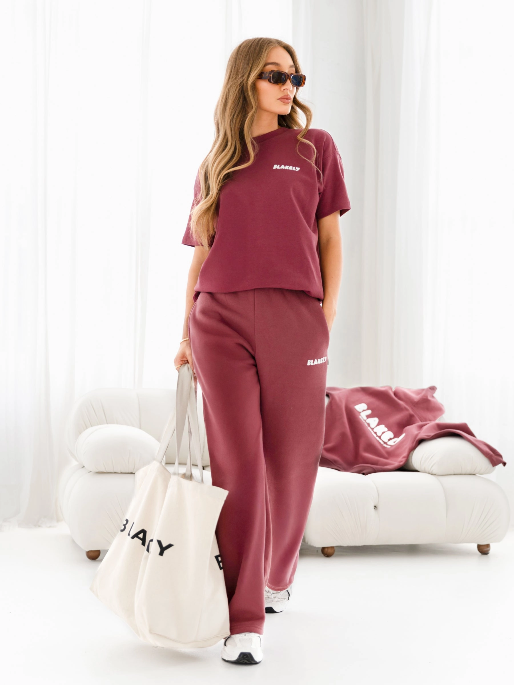 Chilly Weather Wear Relax Mode Cloud Print Wide Leg Sweatpants - Dark Pink