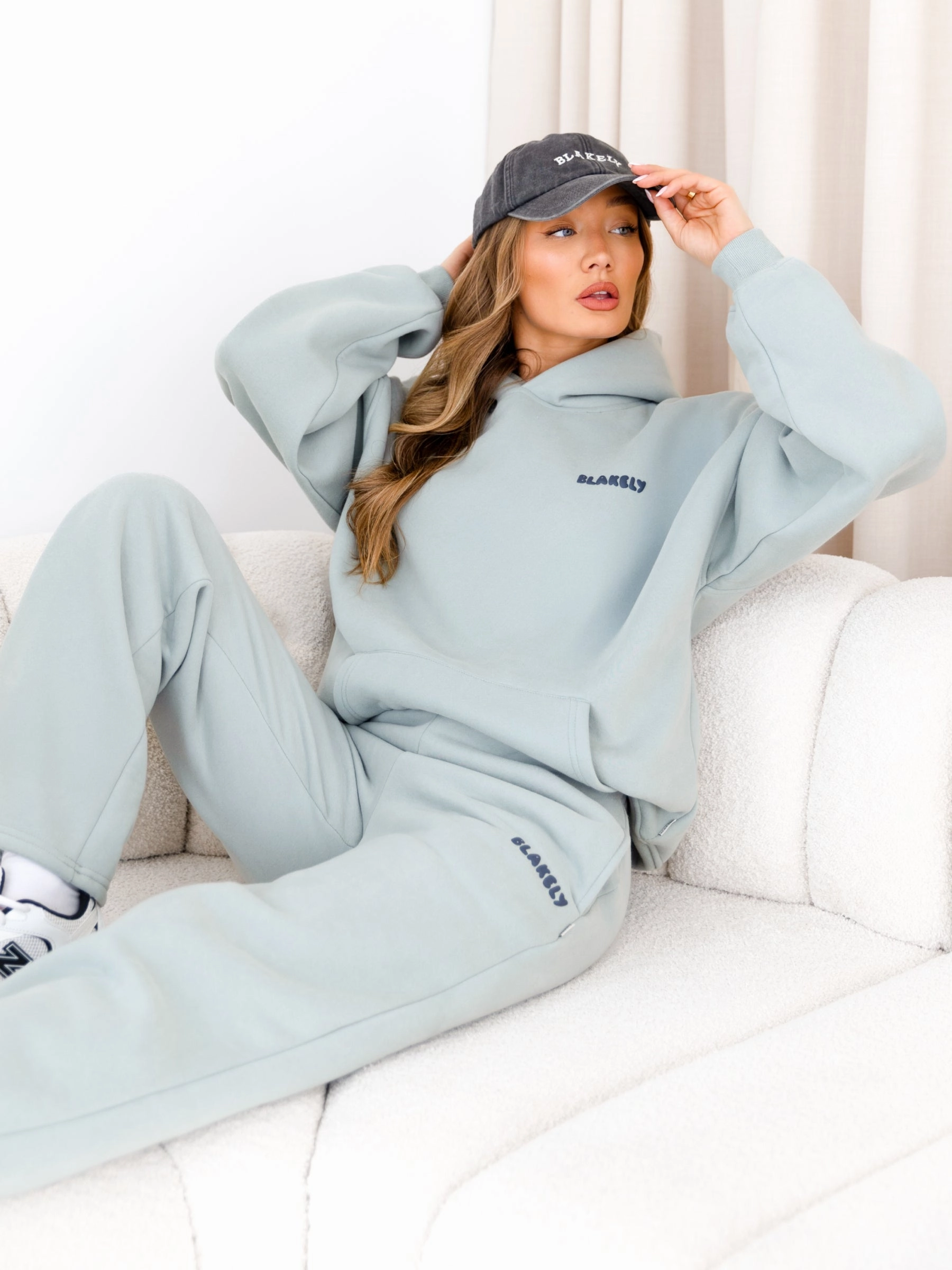 Comfy Active Cloud Print Wide Leg Sweatpants - Mineral Blue