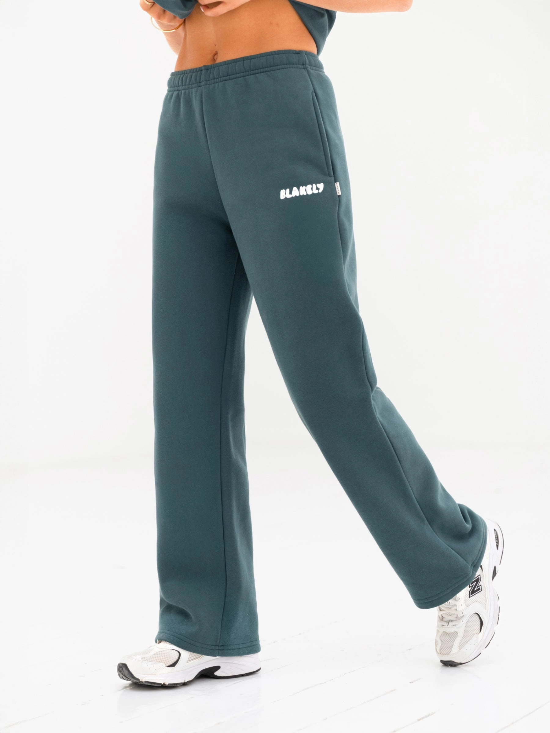 Cloud Print Wide Leg Sweatpants - Teal Green Luxe Look Light and Cozy