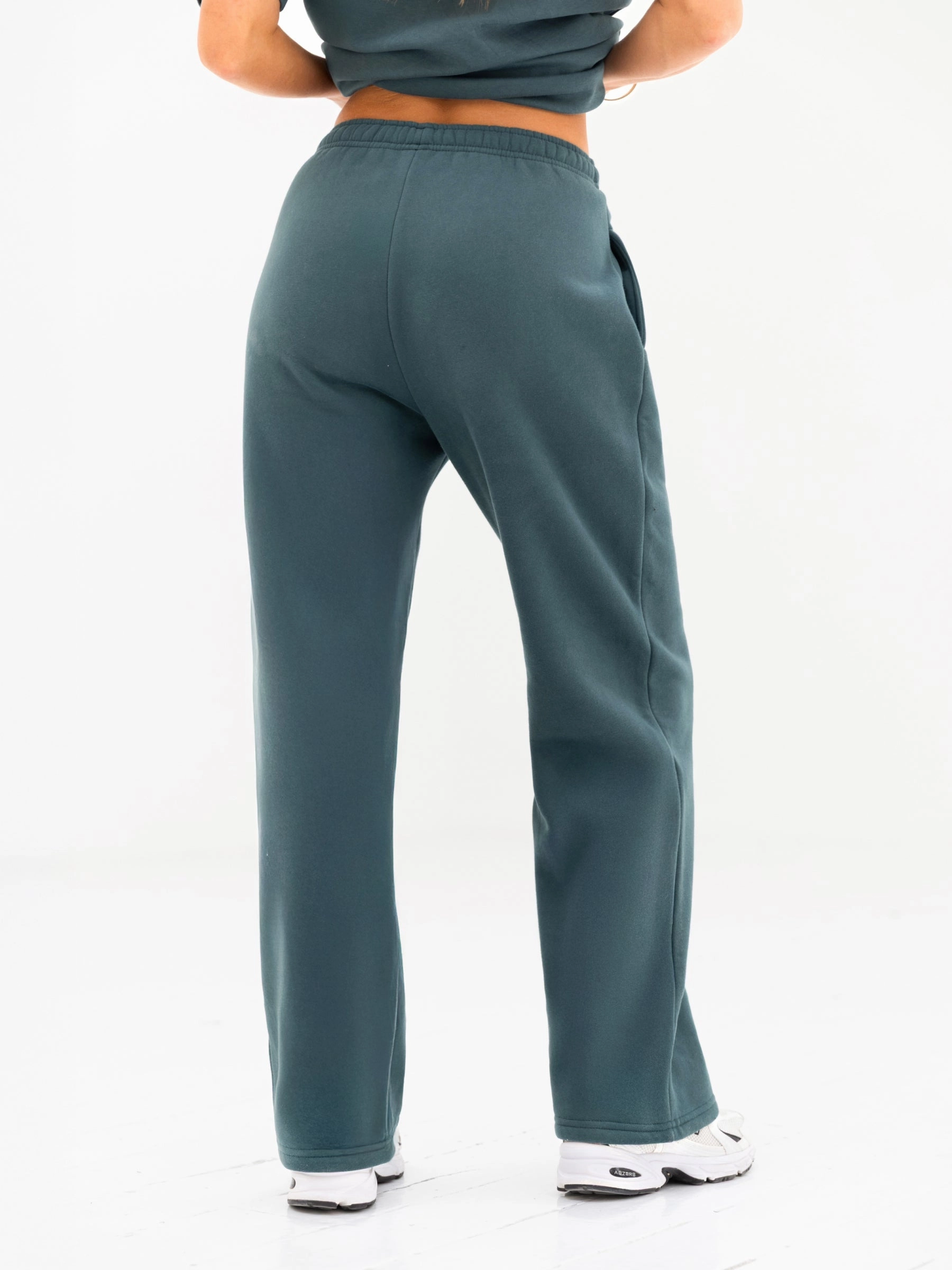 Cloud Print Wide Leg Sweatpants - Teal Green Athletic Comfort