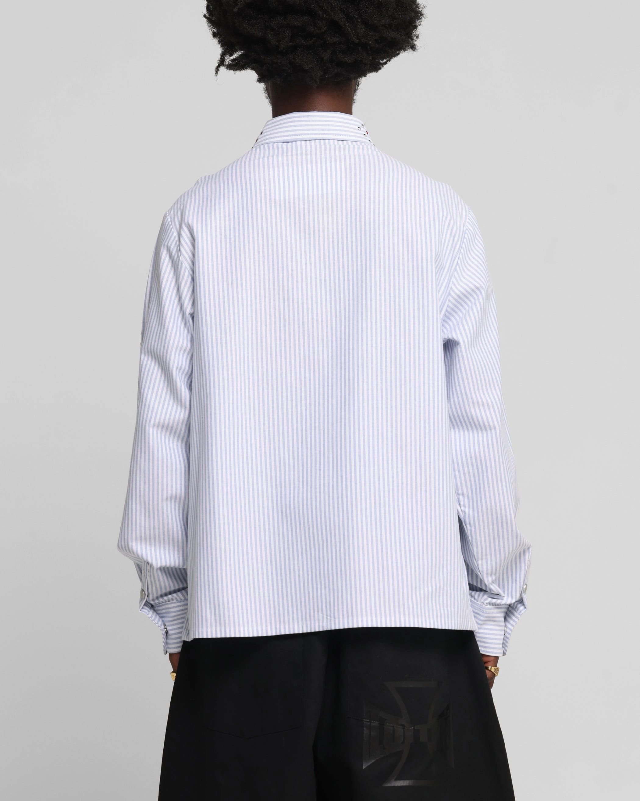 Loiter Western Long Sleeve Button Up Shirt Blue/White Unlined Design