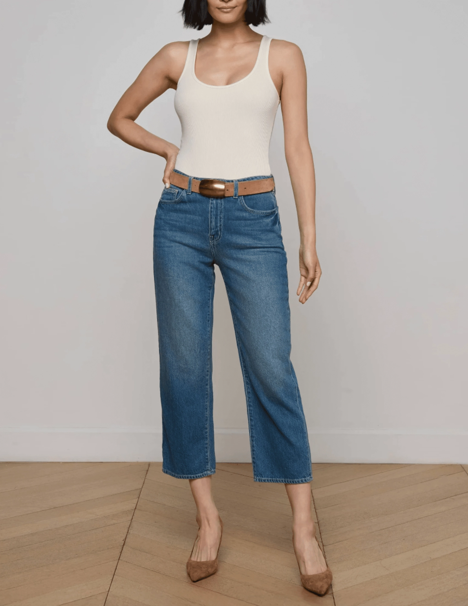 Neutral Loose L'AGENCE June High Rise Cropped Stovepipe Jean in Fresno