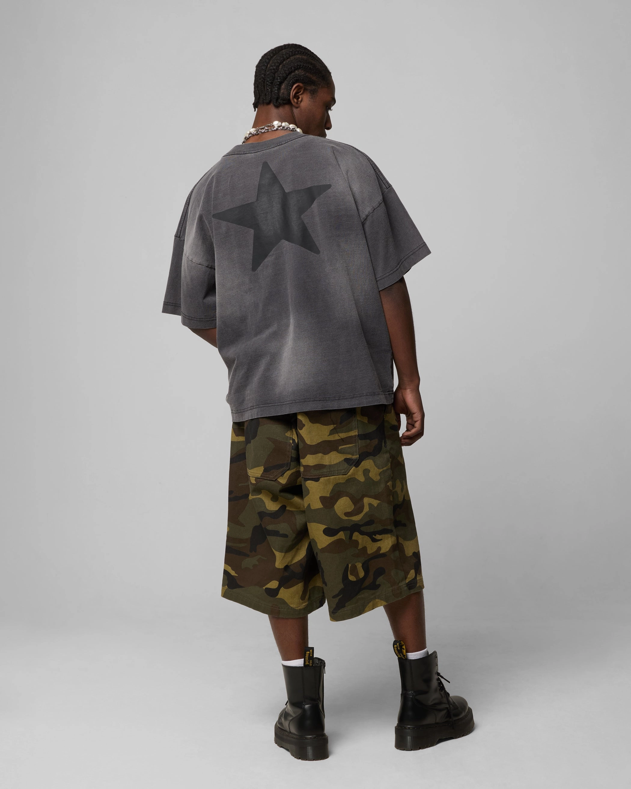 Loiter Celestial T-Shirt Charcoal WideNeckOpening Convertible Design