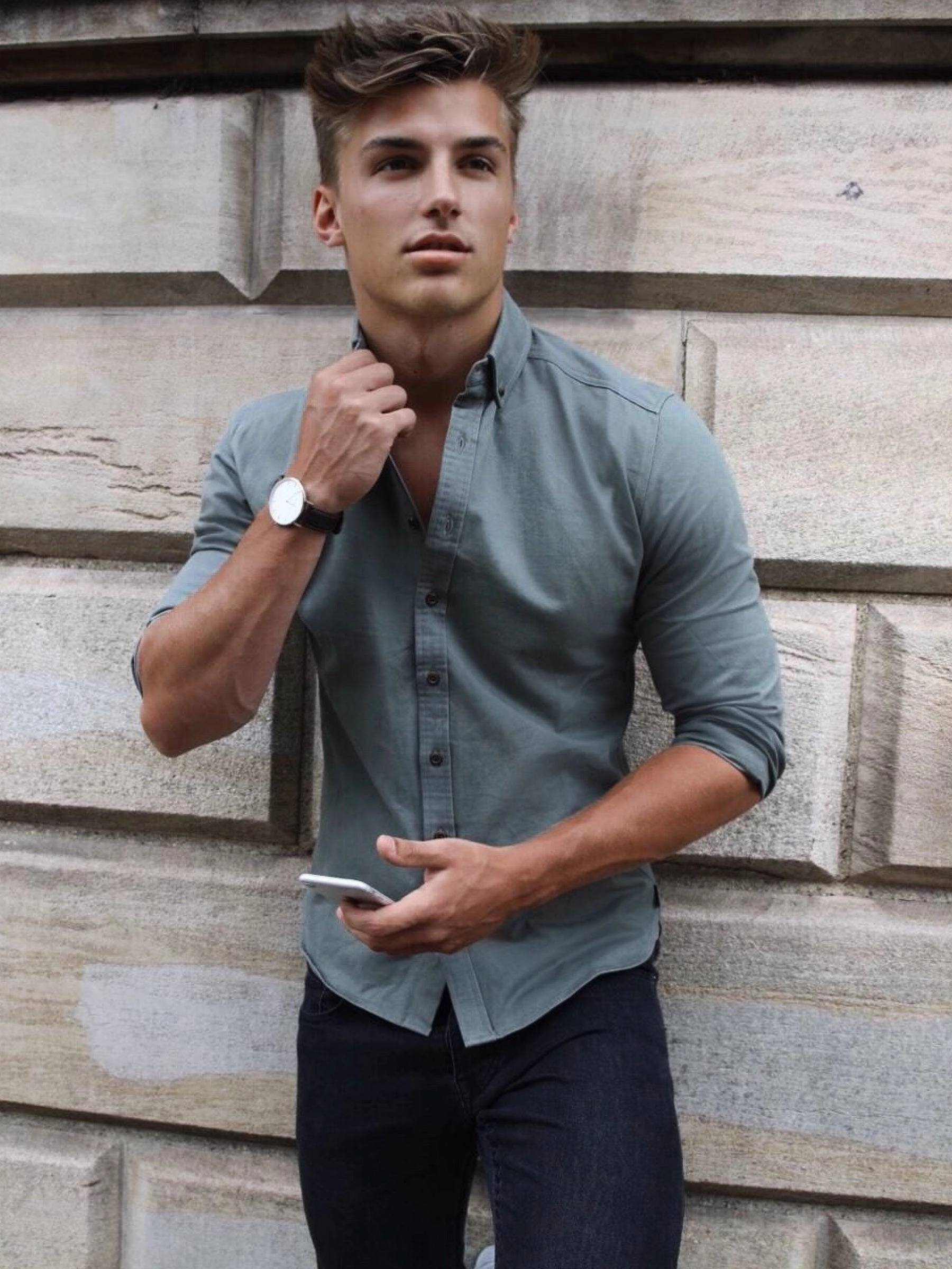 Stylish Comfort Perfect Layer Anderson Long Sleeve Shirt - Safari Green