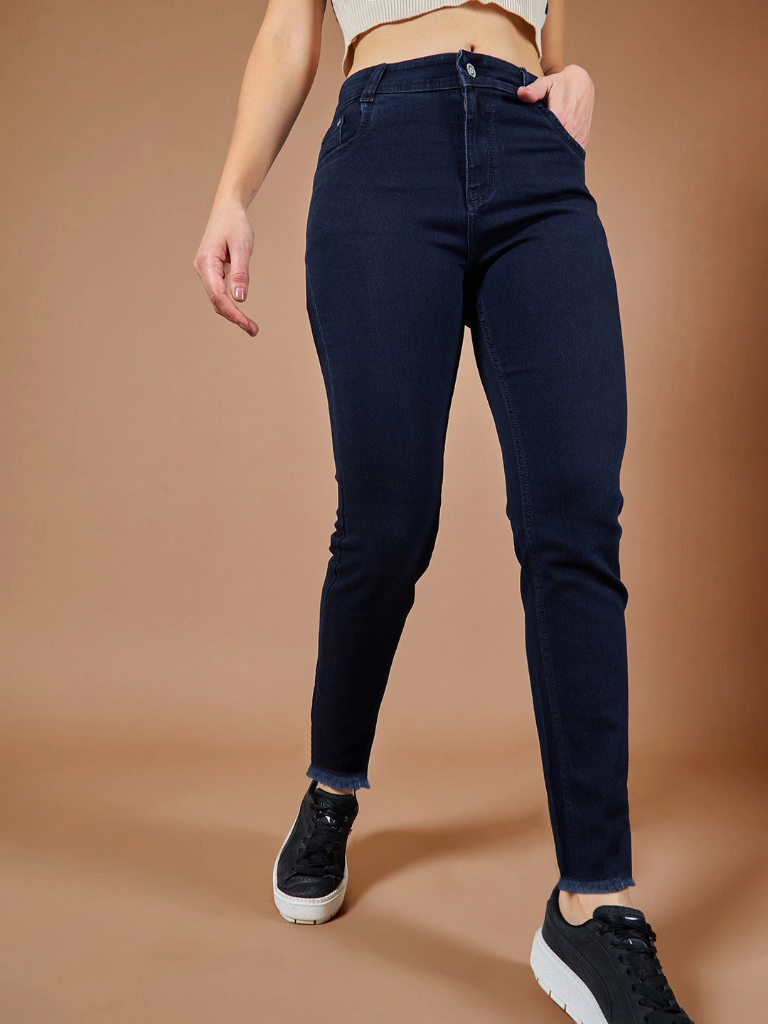 Mood Fit 24/7 Comfort Navy-Blue Mid-Rise Solid Stretchable Denim Jeans