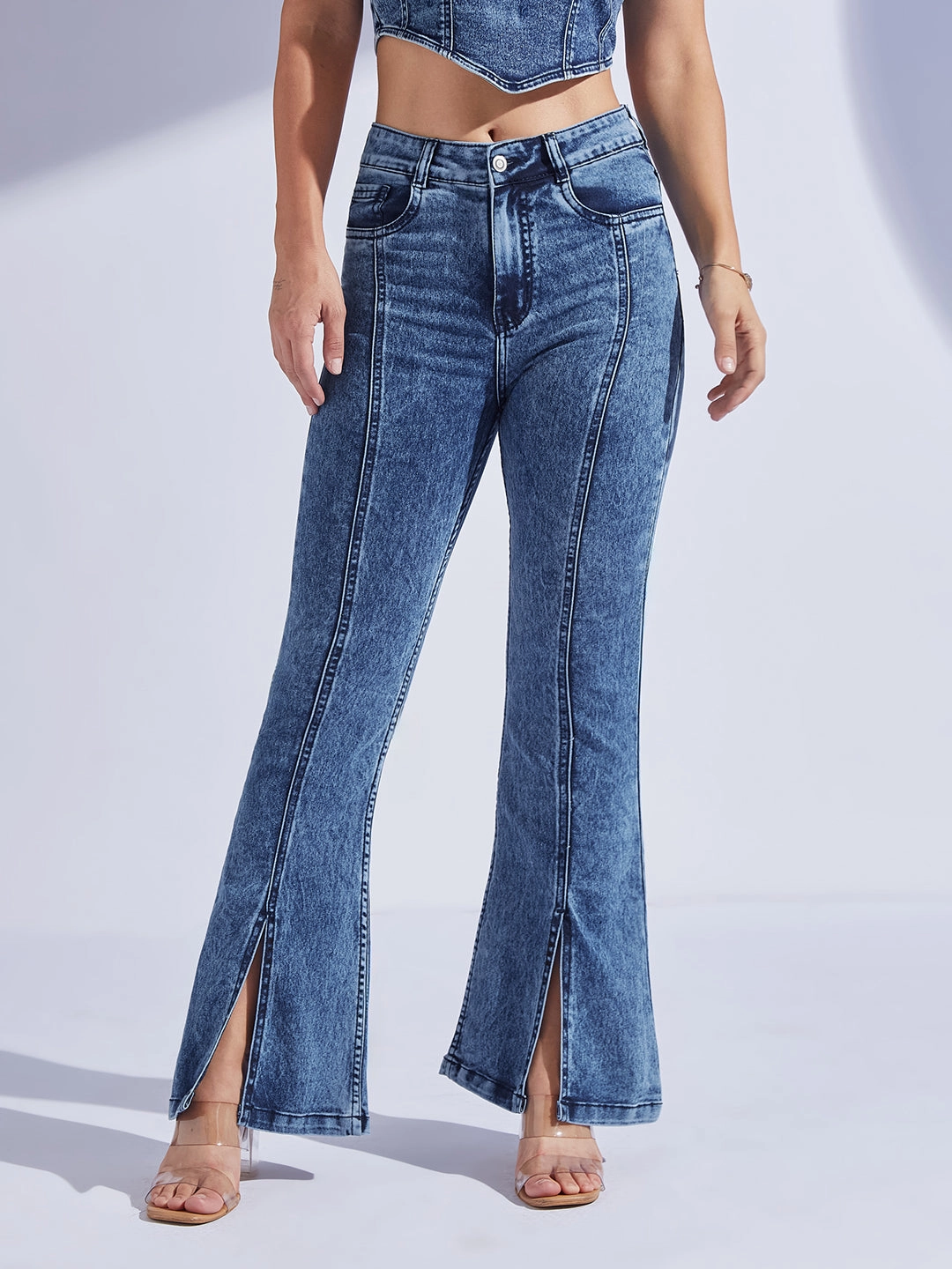 Fit Routine Women's Navy Blue Bootcut High-Rise Regular-Length Stretchable Denim Bootcut Jeans