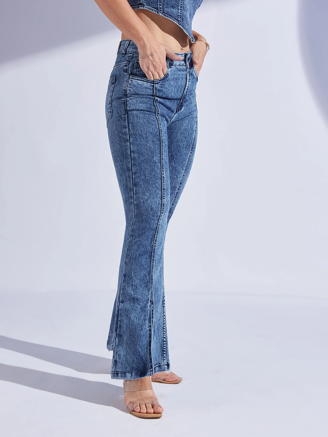 Daily Essential Women's Navy Blue Bootcut High-Rise Regular-Length Stretchable Denim Bootcut Jeans