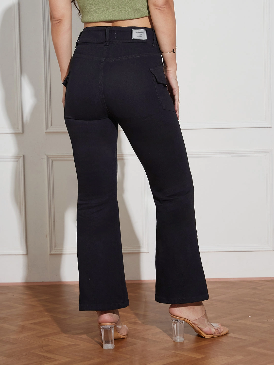 Women's Black Bootcut High Rise Clean Look Regular Length Stretchable Denim Jeans Comfort Wear