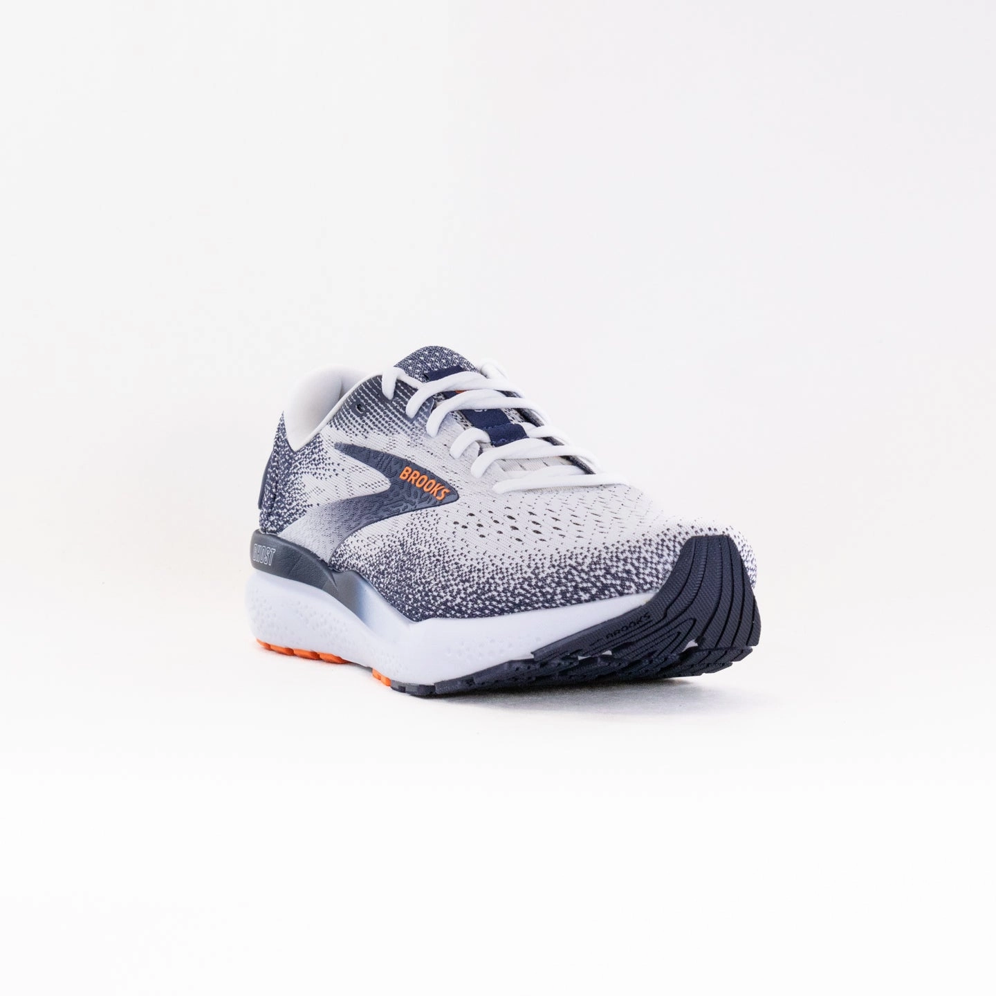 Brooks Ghost 16 (Men??s) - White/Peacoat/Orange designer running shoes Perforated Tongue Design