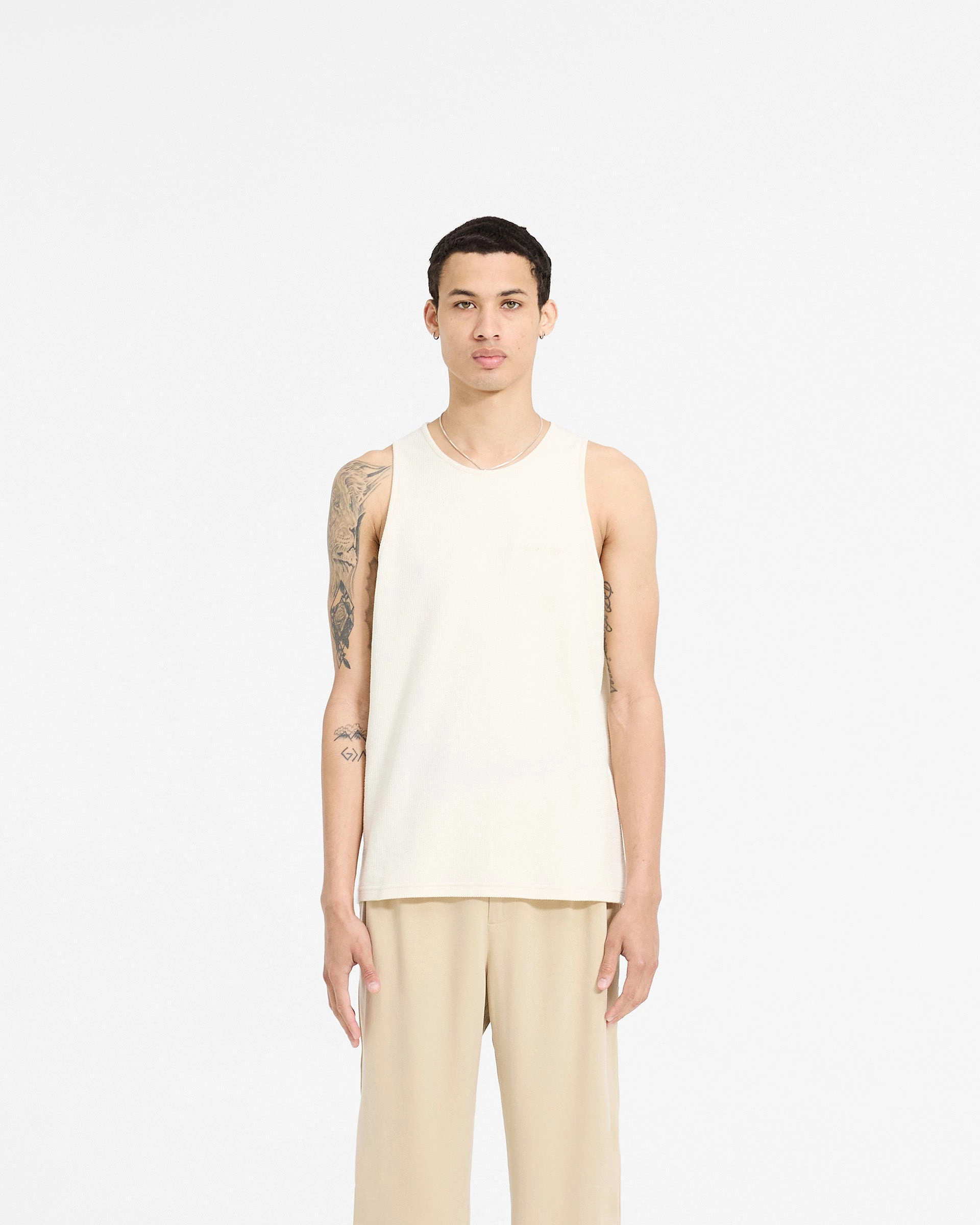 Stretch Waist Waffle Vest - Antique White