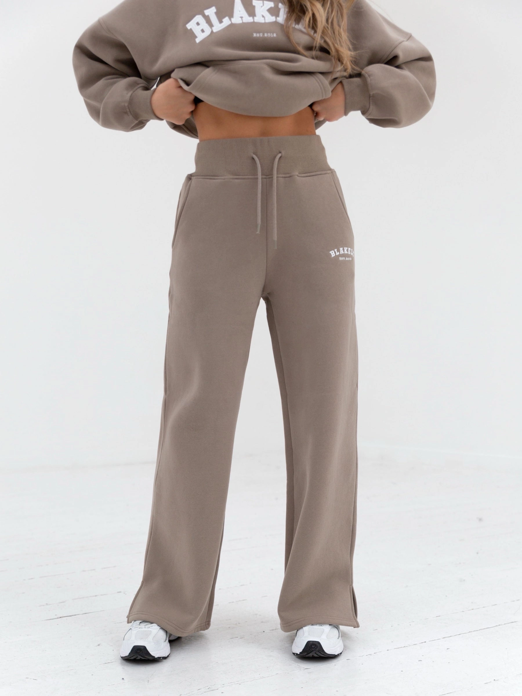 Smart Layering Natural Movement Varsity Wide Leg Sweatpants - Light Beige