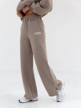 snag resistant AdjustableDrawstring Varsity Wide Leg Sweatpants - Light Beige