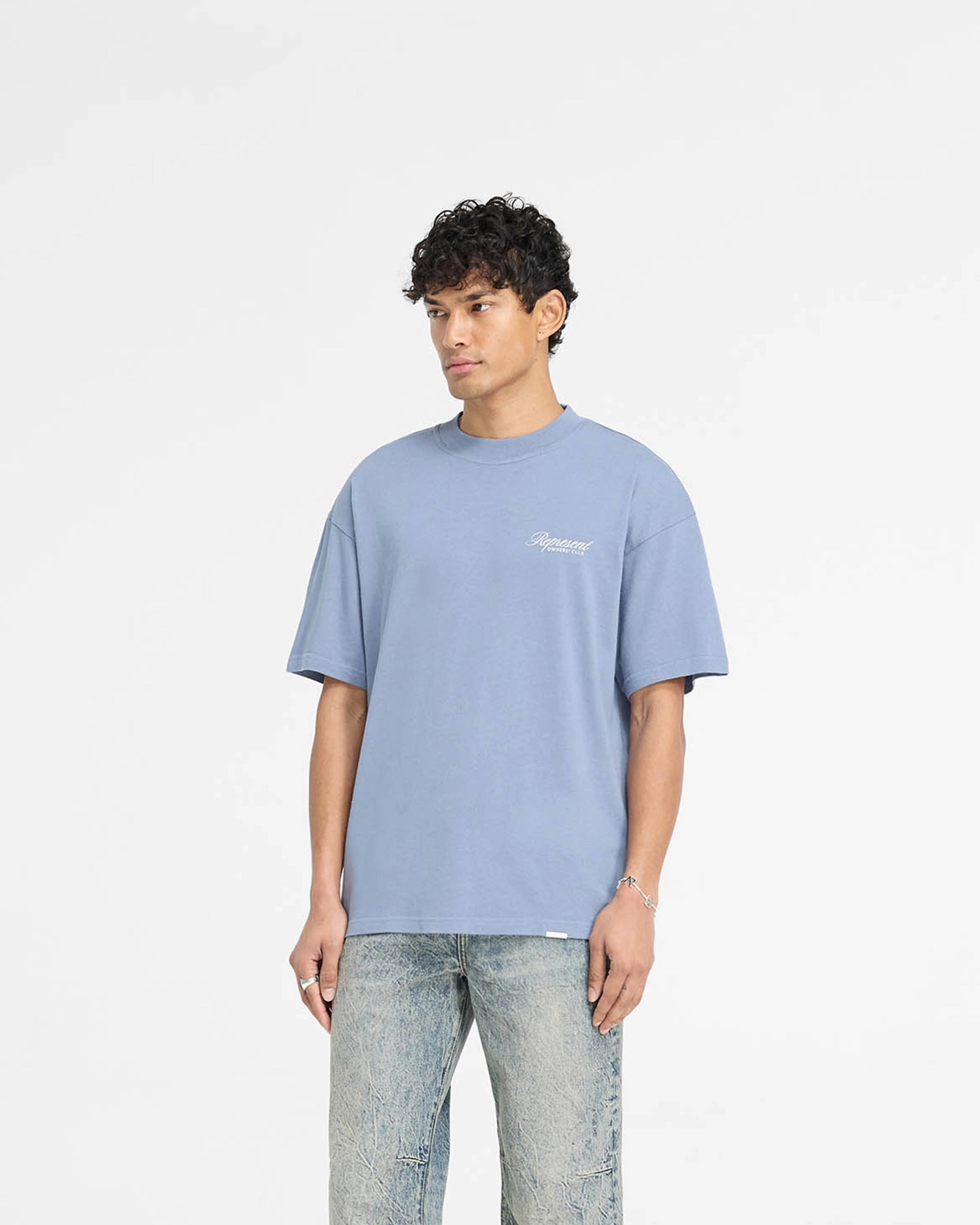 Represent Owners Club Script T-Shirt - Dusty Blue Street Smart Look