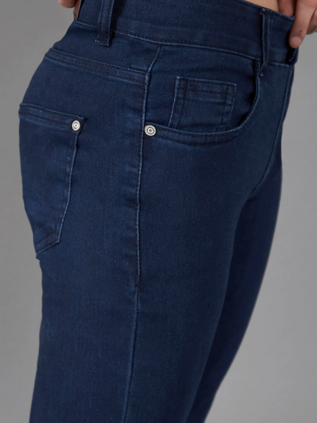 CHASEstretch? Navy-Blue Skinny-Fit Mid-Rise Denim Jeans Everyday Classic Wear Comfy