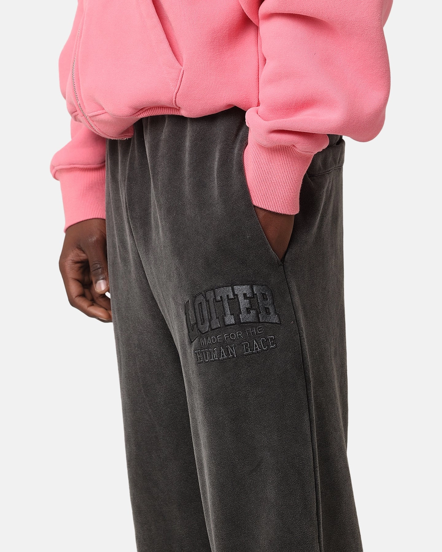 Anti Static Finish Thermal regulation Loiter College Dropout Trackpants Washed Black