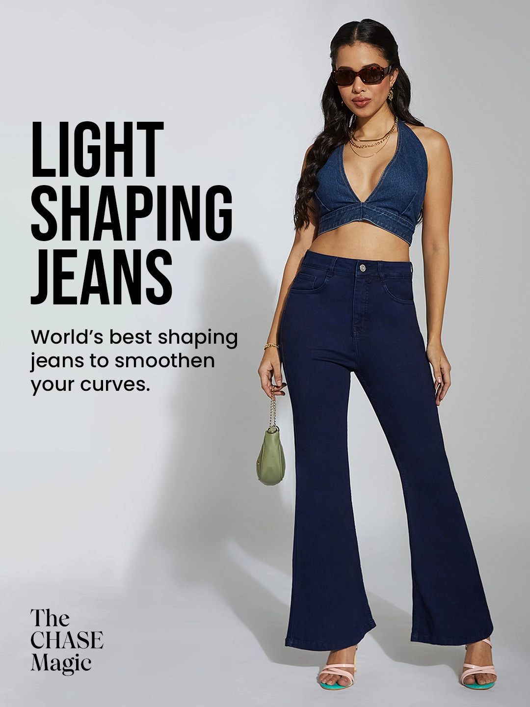 CHASEshape? Navy-Blue Bootcut High-Rise Denim Jeans Stylish Sunny Vibes