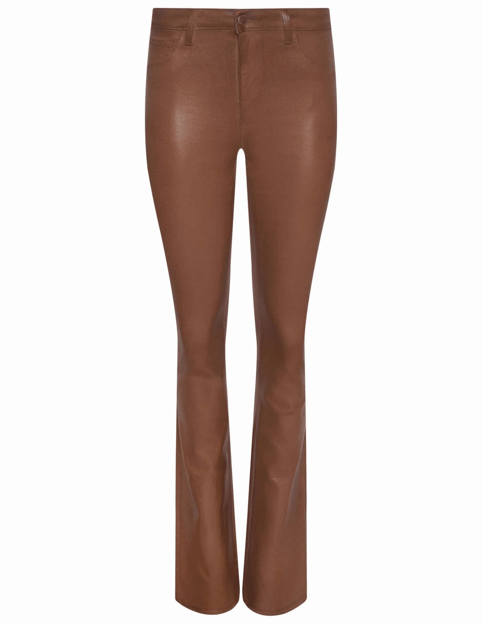 L'AGENCE Selma High Rise Baby Boot-Cut Coated Jeans In Cognac Coated Comfort Stretch Technology Dynamic Style