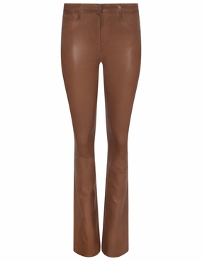 L'AGENCE Selma High Rise Baby Boot-Cut Coated Jeans In Cognac Coated Comfort Stretch Technology Dynamic Style