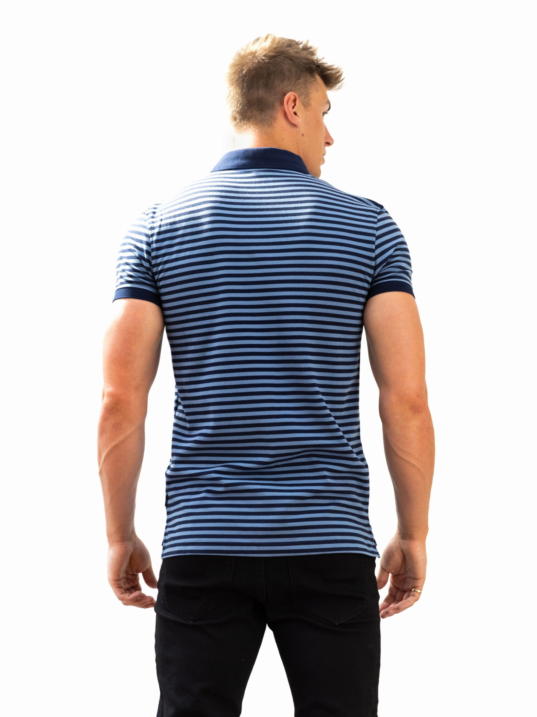 Smart Design Stripe Polo Shirt - Mid Navy