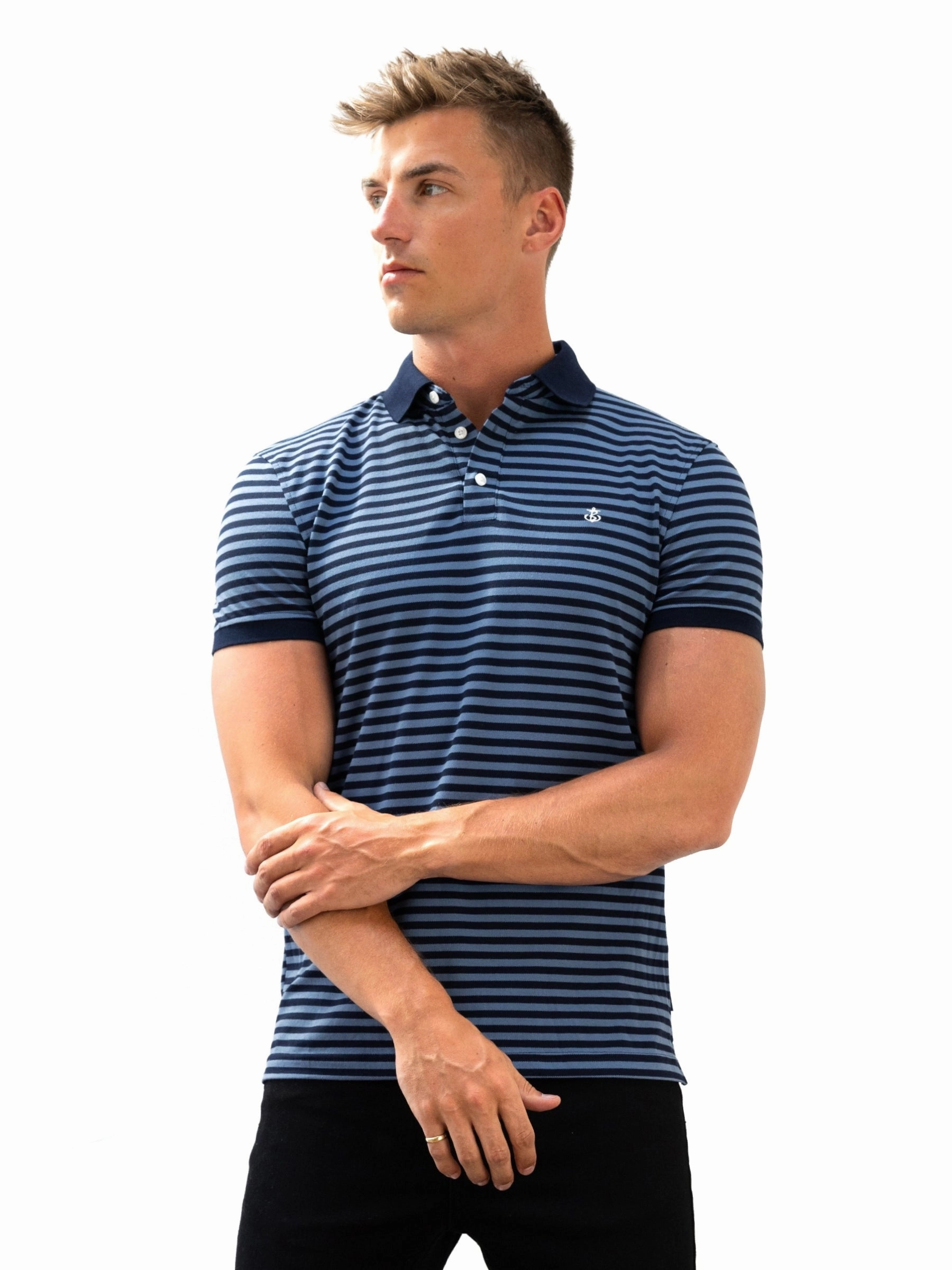 Stripe Polo Shirt - Mid Navy mix and match