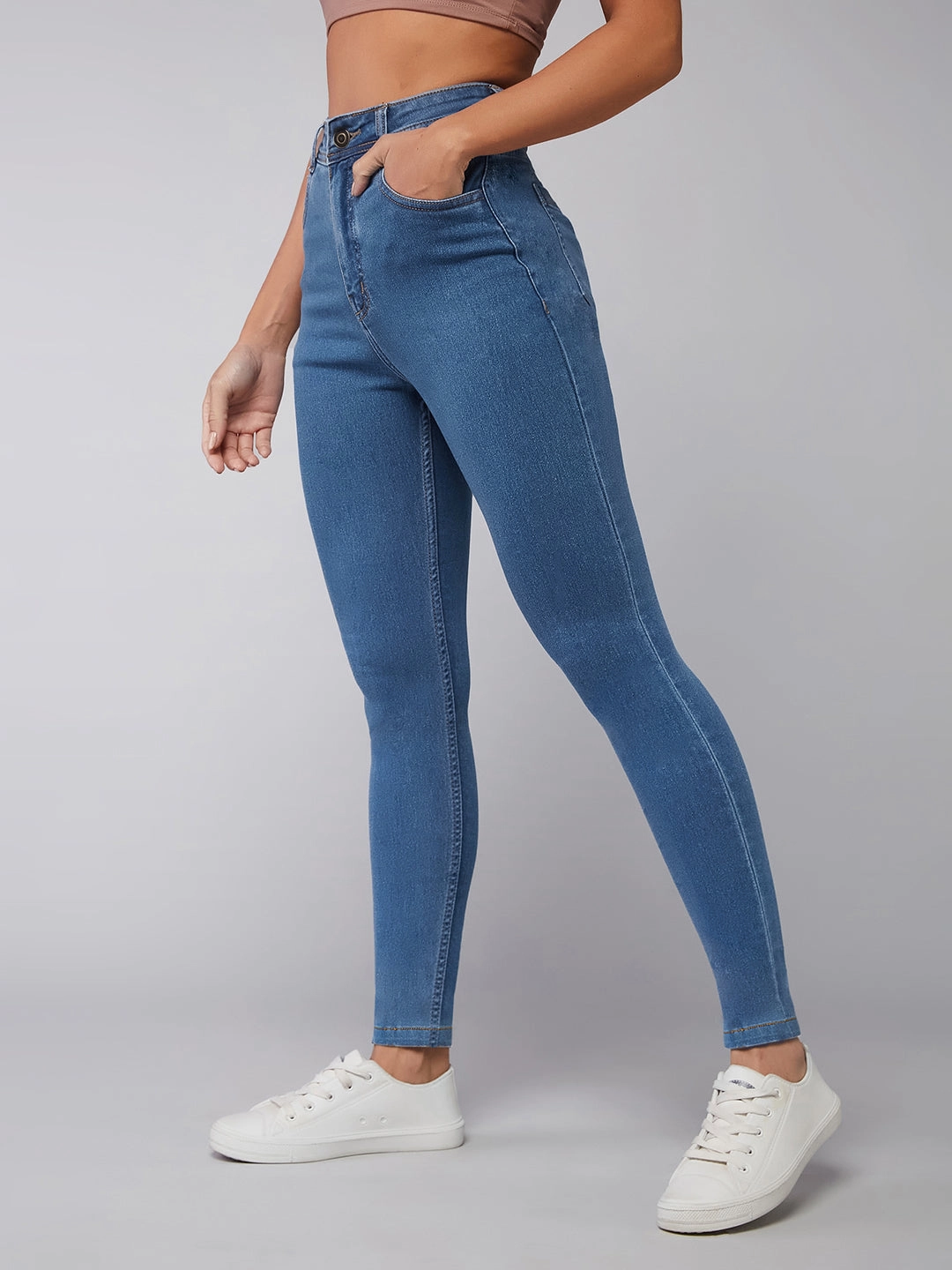 High Quality Classic Wear Earthy CHASEstretch? Blue Skinny High-Rise Distressed Denim Jeans