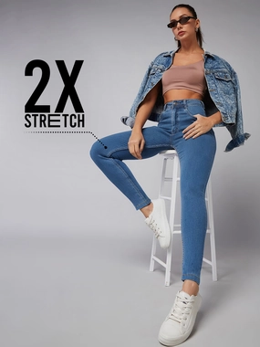 Modern Casual Any Time Wear CHASEstretch? Blue Skinny High-Rise Distressed Denim Jeans