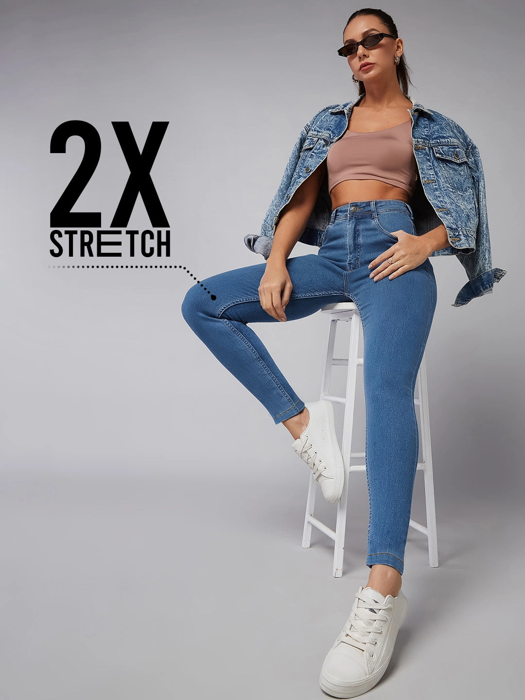 Modern Casual Any Time Wear CHASEstretch? Blue Skinny High-Rise Distressed Denim Jeans