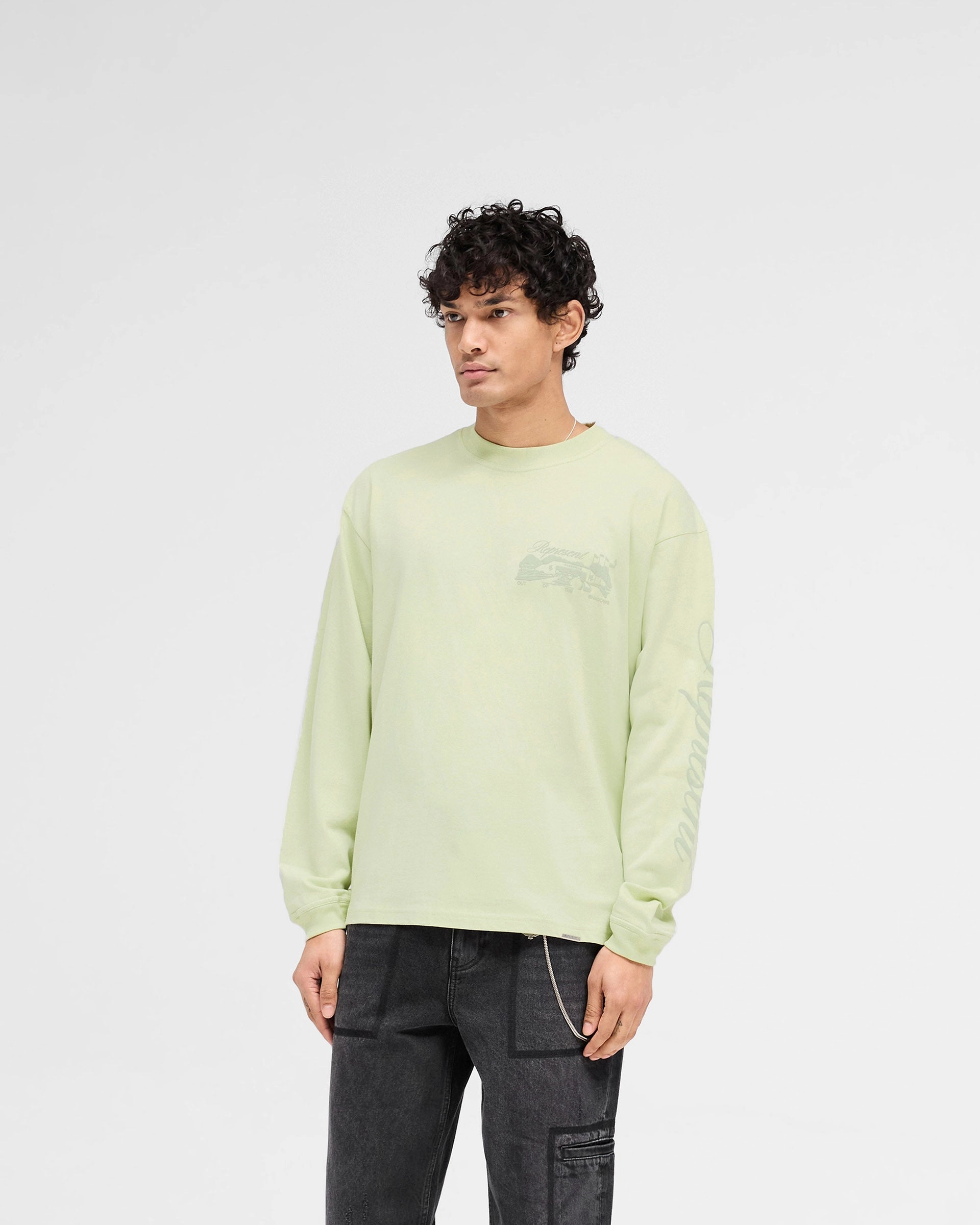 Relaxed Comfort Look Raceway Long Sleeve T-Shirt - Matcha