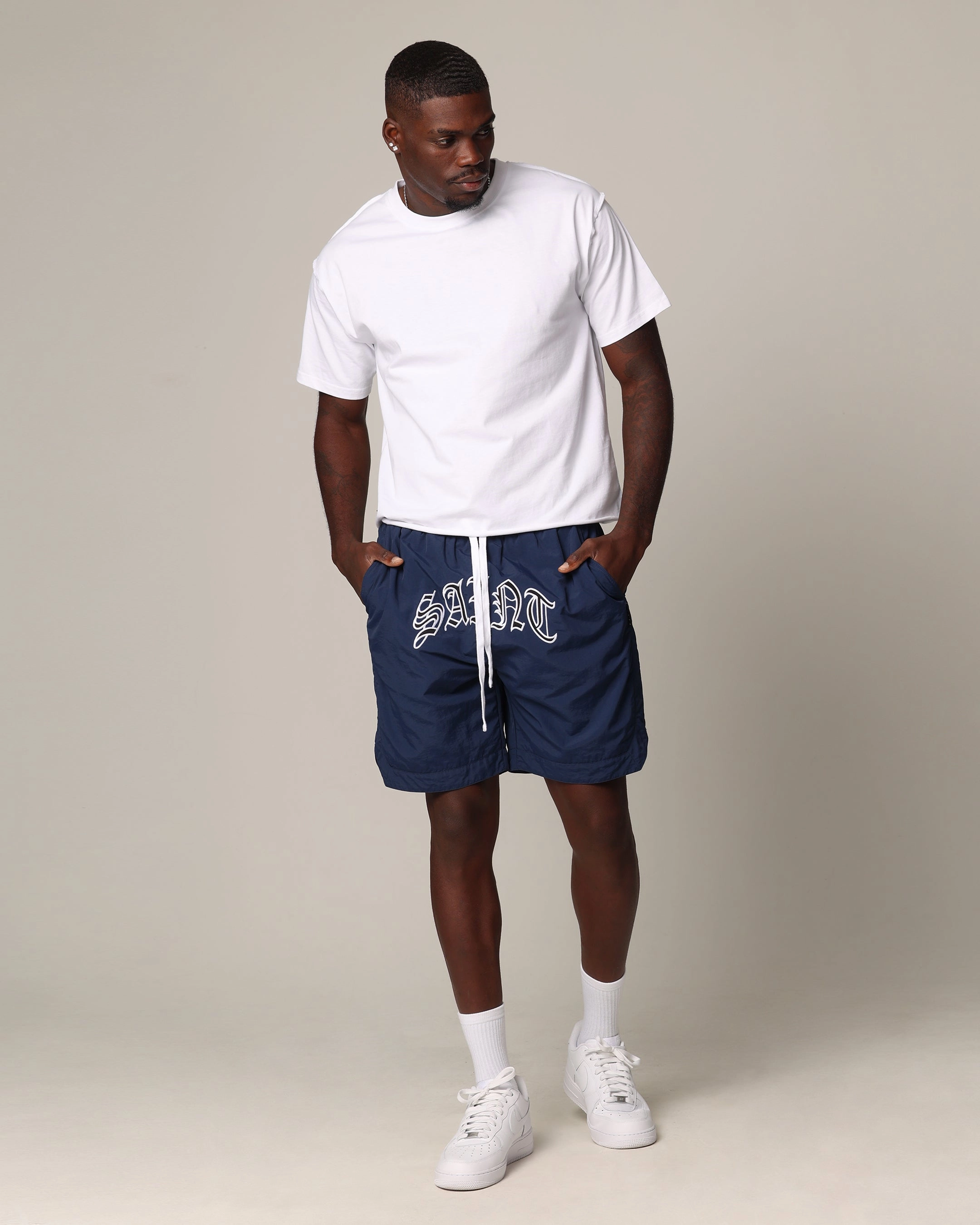 Slim Stretch Fit Reflective Trim Saint Morta Lucius Shorts Petrol Blue