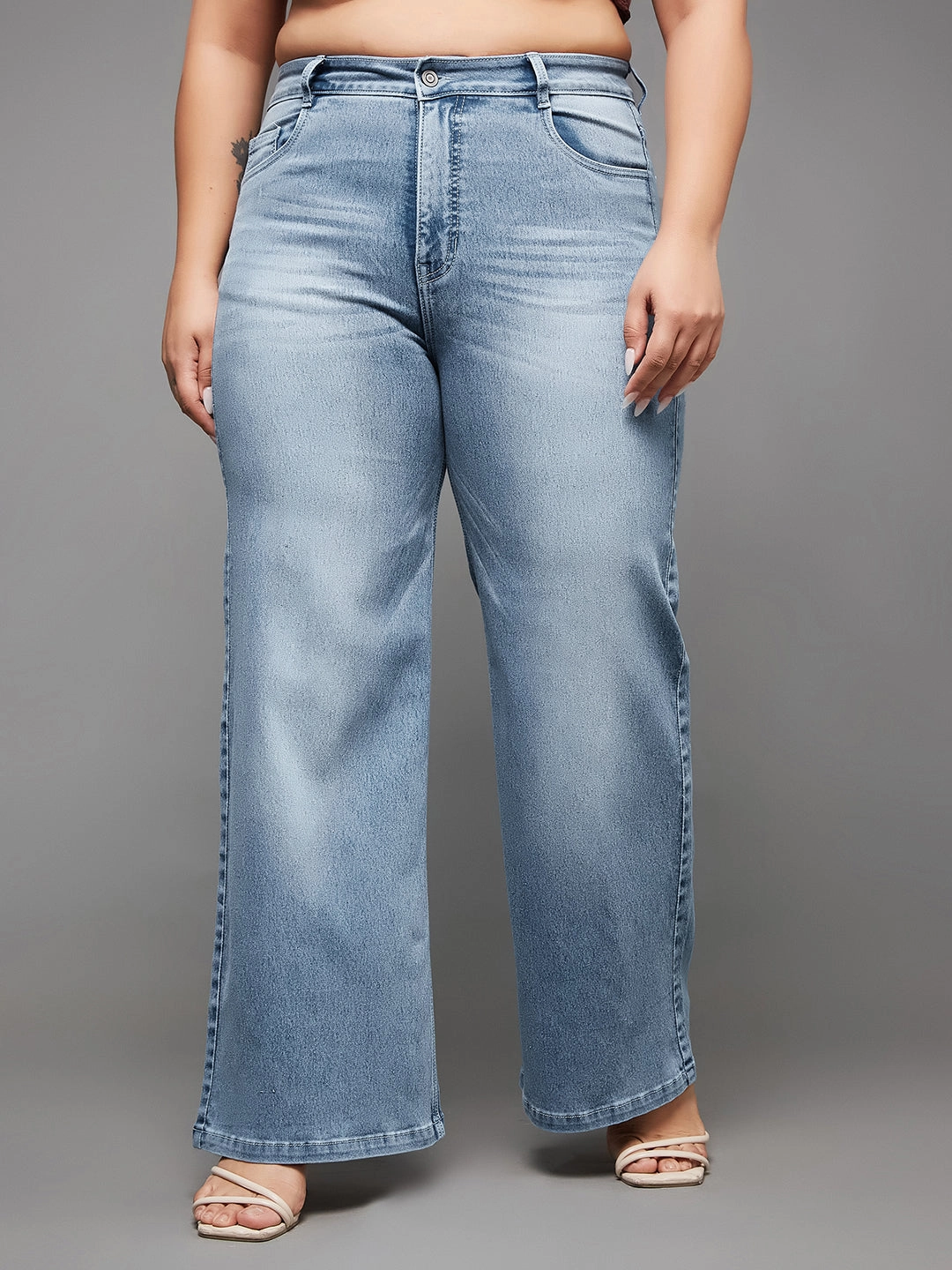 CHASEshape? Light-Blue Wide-Leg High-Rise Denim Jeans Soft Aesthetic Go To Outfit